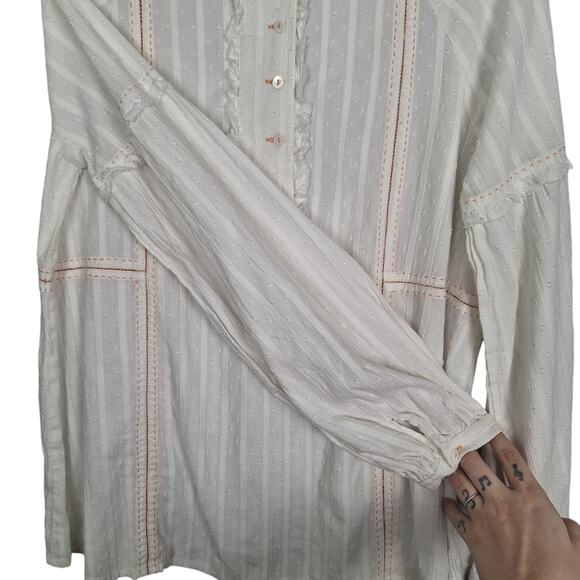 Sundance Cream Alethia Button Down Peasant Blouse Line & Ruffle Detail S - Picture 6 of 9